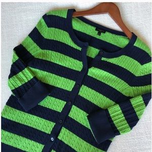 Talbots Green & Navy ribbed sweater/cardigan sz. L